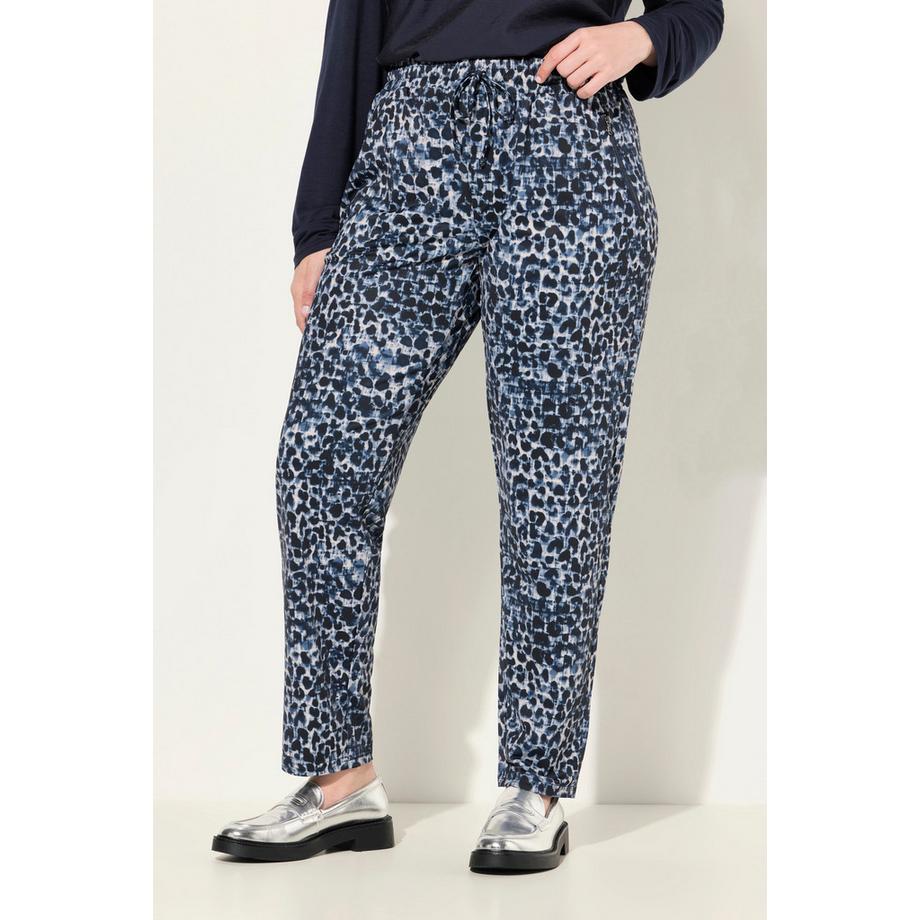 Ulla Popken Pantalon en jersey motif léopard taille élastique poches zippées  