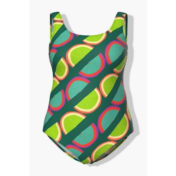 Maillot de bain sans bonnets souples, bande de maintien sous la poitrine, imprimé melons