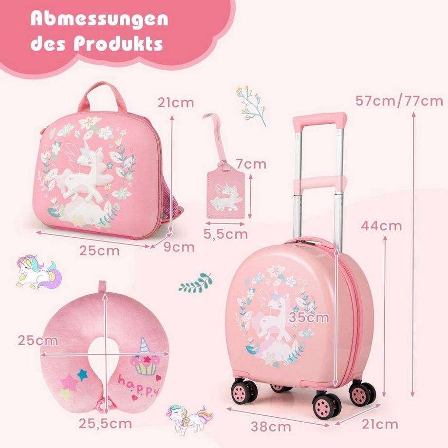 Northix  Valise enfant 4 pièces + sac à dos 10"+14" trolley enfant à roulettes 