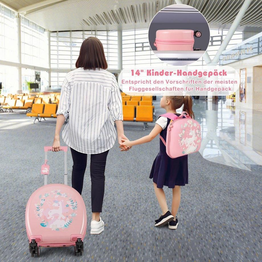 Northix  Valise enfant 4 pièces + sac à dos 10"+14" trolley enfant à roulettes 