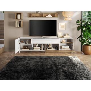 Vente-unique TV-Möbel mit 2 Türen , 1 Schublade & 2 Ablagefächern - 241 cm - Weiß lackiert & Holzfarben - DONALA  