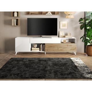 Vente-unique TV-Möbel mit 2 Türen , 1 Schublade & 2 Ablagefächern - 241 cm - Weiß lackiert & Holzfarben - DONALA  