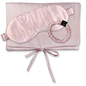 TRAVEL SET BEAUTY S Borsa di seta, maschera per il sonno e scrunchie S