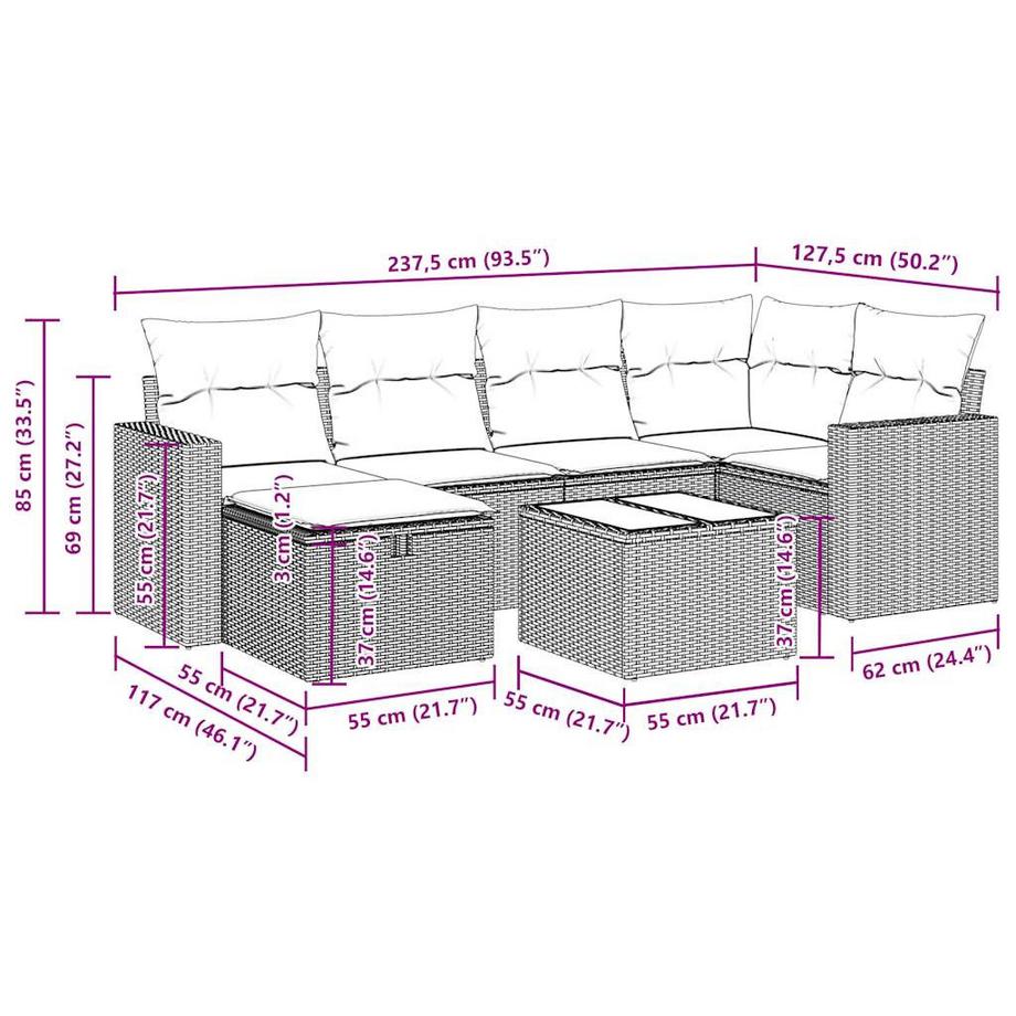 VidaXL set di divani da giardino Polirattan  