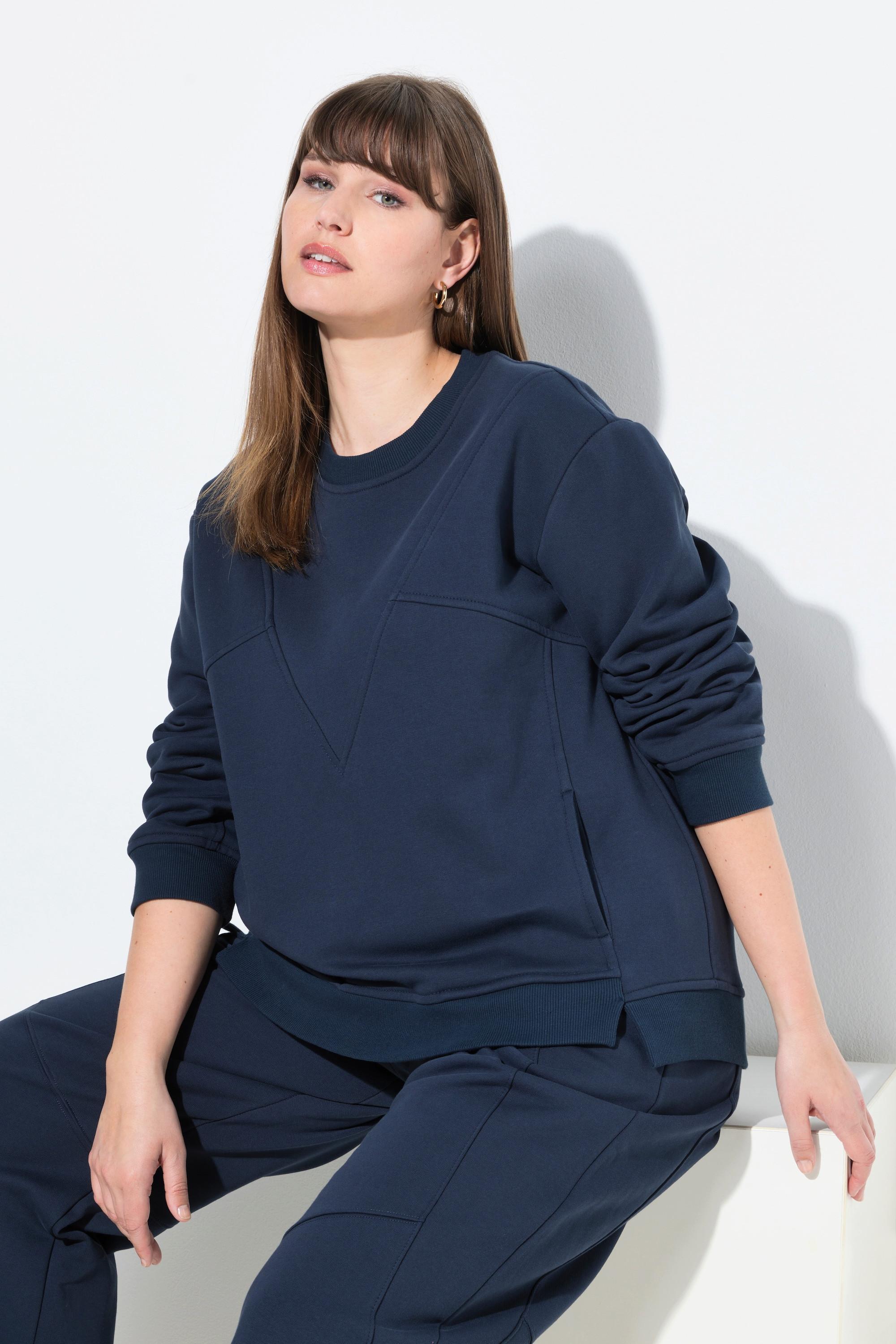 Ulla Popken Sweatshirt Patchlook Col Rond Manches Longues  