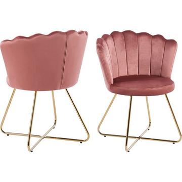 Chaise coque Vlonit velours métal or rose (lot de 2)