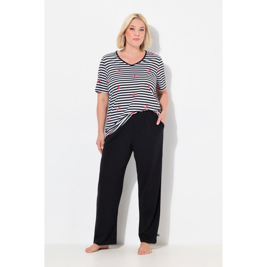 Ulla Popken Pyjamahose Uni Herzmuster Langes Bein  