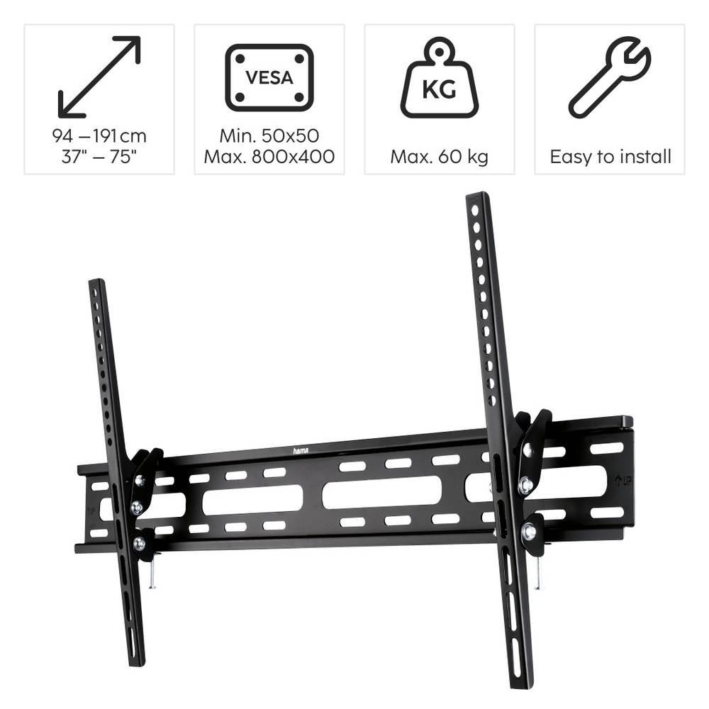 hama  Supporto a parete per TV Livella integrata 94,0 cm (37) - 190,5 cm (75) Inclinabile 