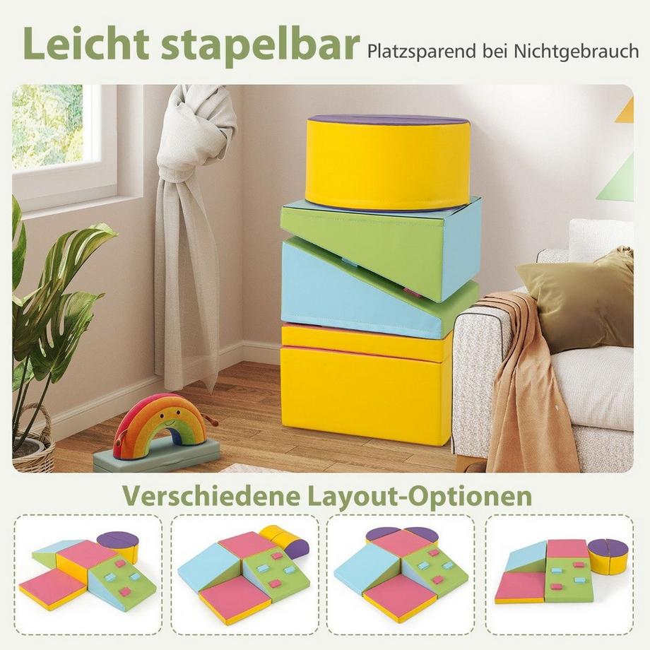 B2X  6 TLG. Kinder Schamstoff Bausteine mit Kletterfelsen zum Klettern & Krabbeln Softbausteine 