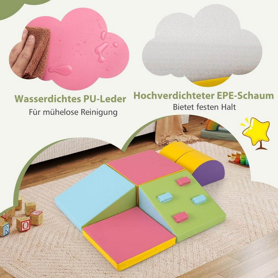 B2X  6 TLG. Kinder Schamstoff Bausteine mit Kletterfelsen zum Klettern & Krabbeln Softbausteine 
