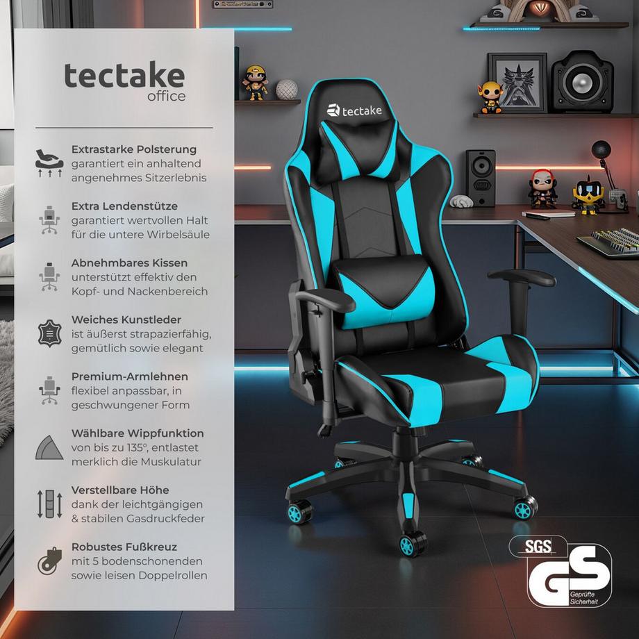 Tectake Racing Gaming Stuhl Twink ergonomische Form, mit verstellbarer Rückenlehne dicke Polsterung  