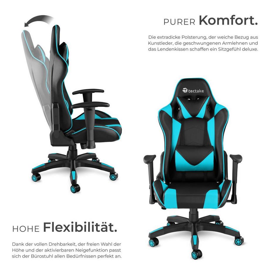 Tectake Racing Gaming Stuhl Twink ergonomische Form, mit verstellbarer Rückenlehne dicke Polsterung  
