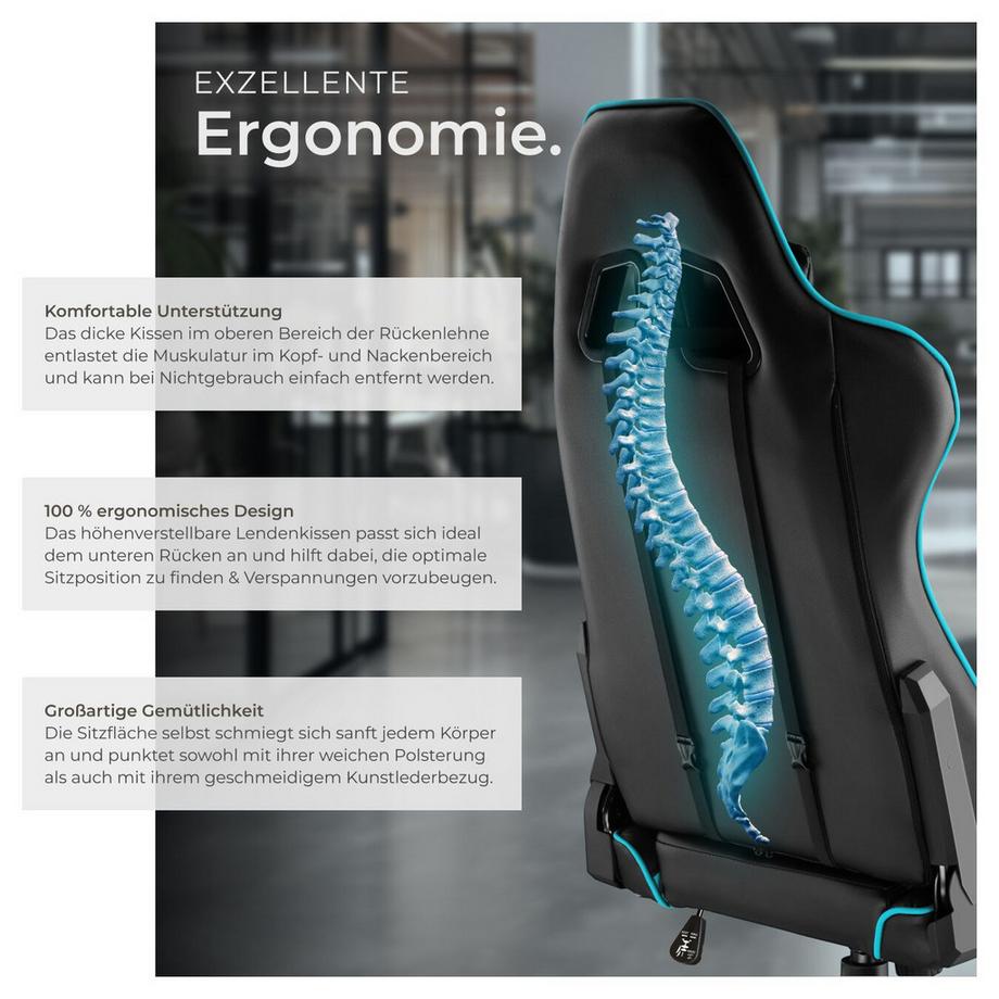 Tectake Racing Gaming Stuhl Twink ergonomische Form, mit verstellbarer Rückenlehne dicke Polsterung  