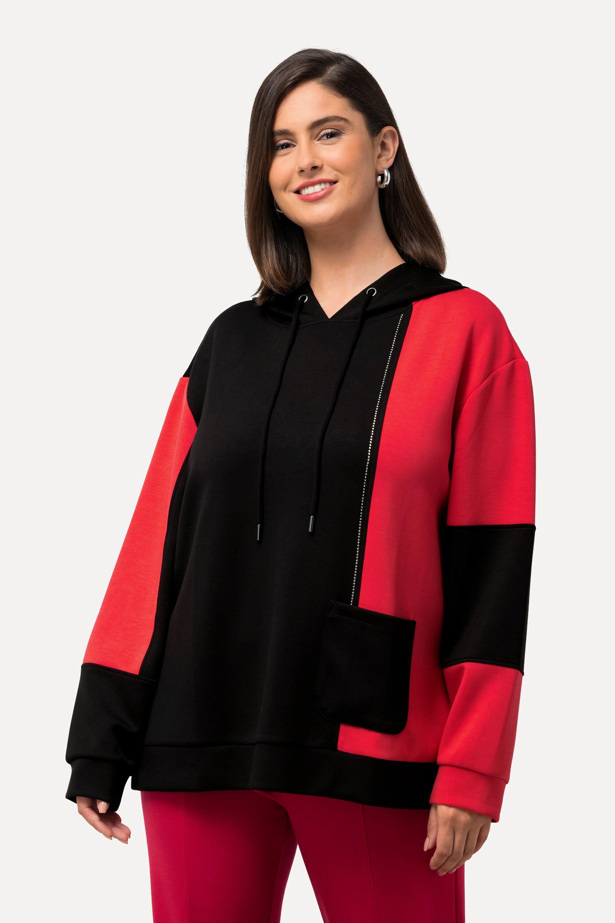 Ulla Popken  Maglia in stile color blocking con cappuccio, applicazioni e maniche lunghe 