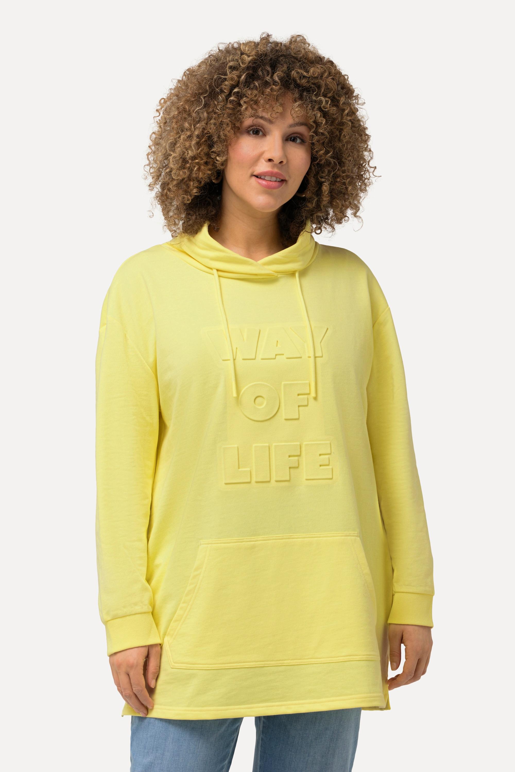 Ulla Popken  Sweat-shirt oversized à col montant et manches longues. Gaufrage 3D 