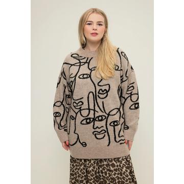 Pull oversized à col rond et motif profils