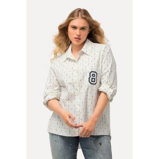 Ulla Popken  Camicia con pallini, collo da camicia, maniche lunghe e retro più lungo 