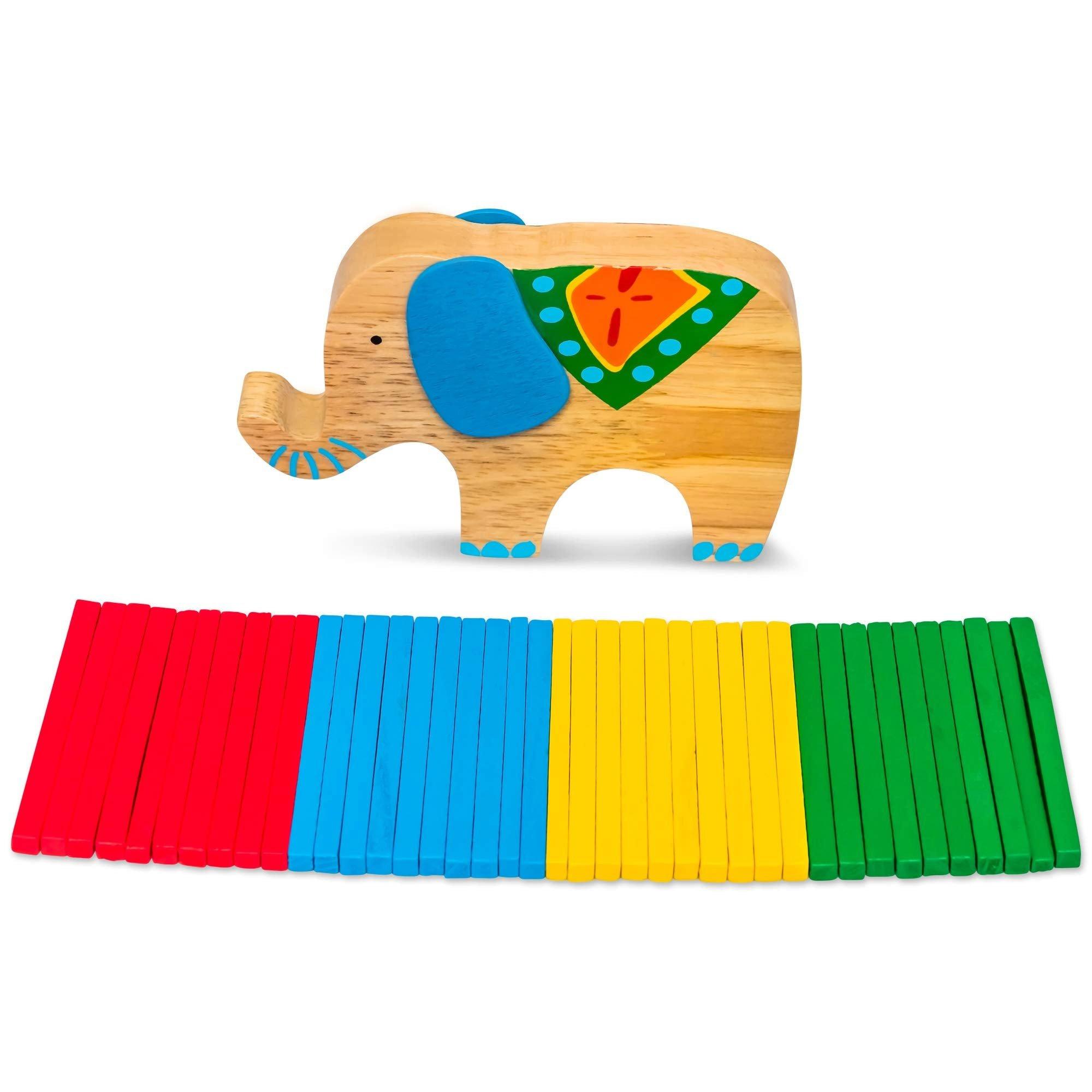 Activity-board  Elefant Stapel Spielzeug aus Holz zum Geschicklichkeit lernen mit Stäbchen Bunt/Natur 