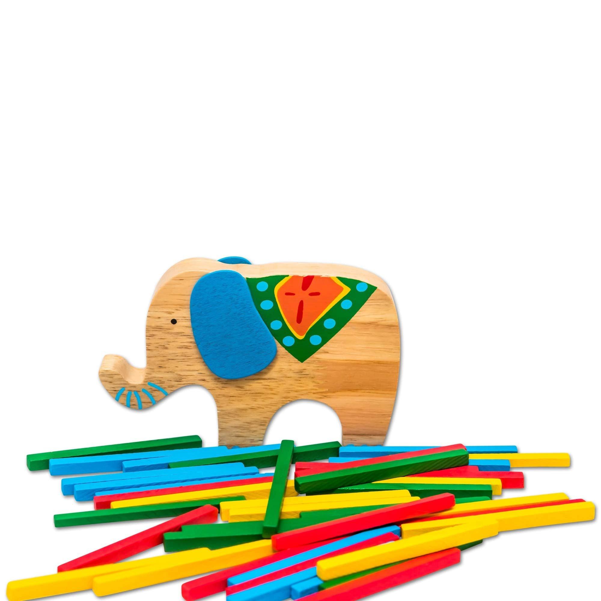 Activity-board  Elefant Stapel Spielzeug aus Holz zum Geschicklichkeit lernen mit Stäbchen Bunt/Natur 