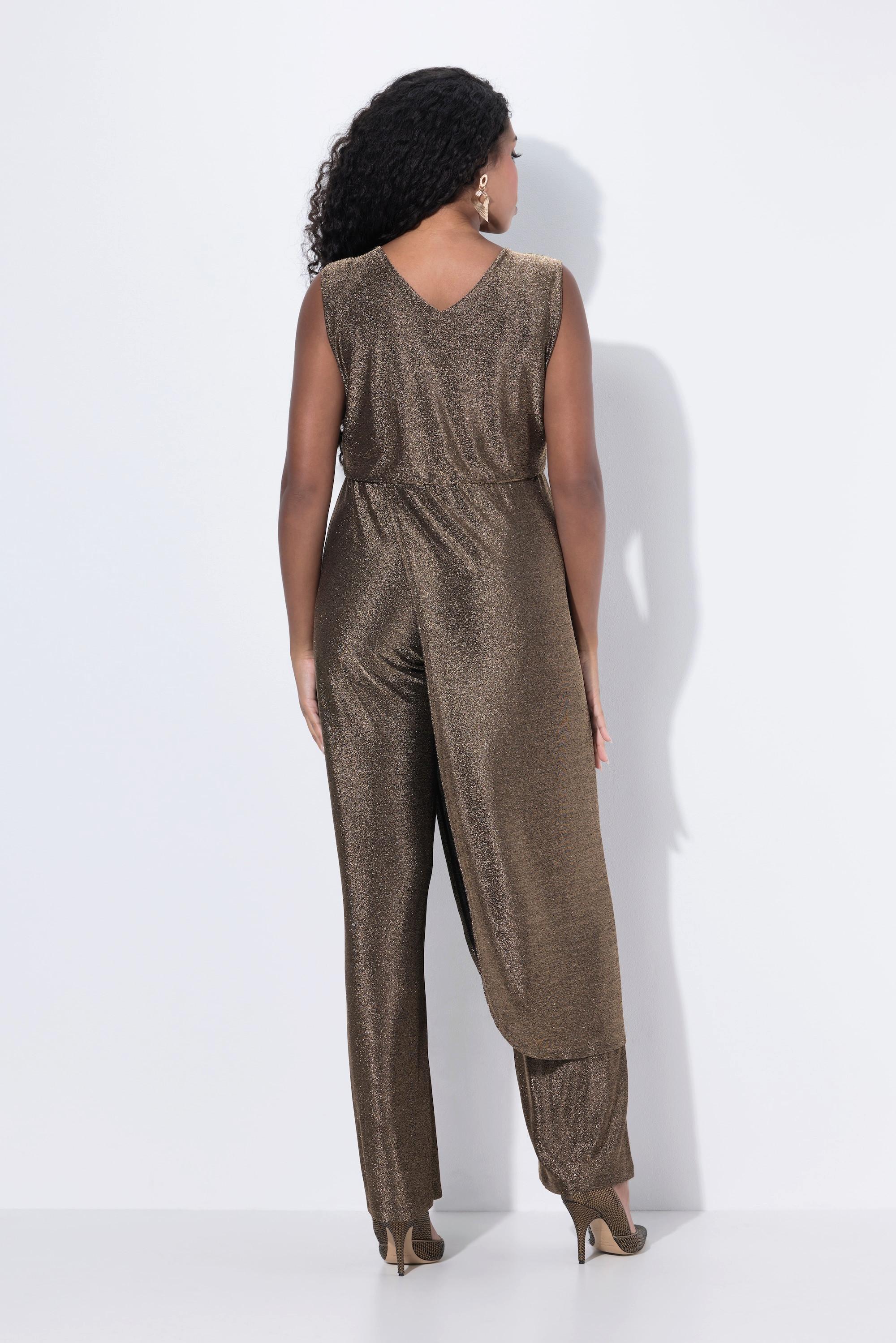 Ulla Popken Glitter Weites Bein Ärmelloser V-Ausschnitt Jumpsuit  