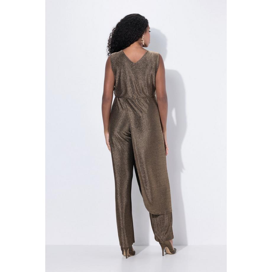 Ulla Popken Glitter Weites Bein Ärmelloser V-Ausschnitt Jumpsuit  