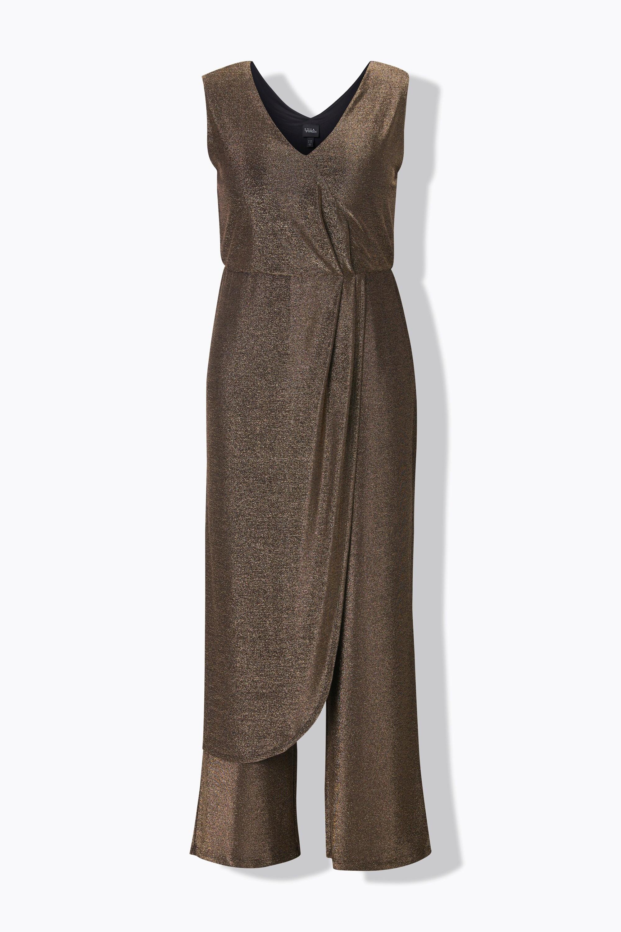 Ulla Popken Glitter Weites Bein Ärmelloser V-Ausschnitt Jumpsuit  