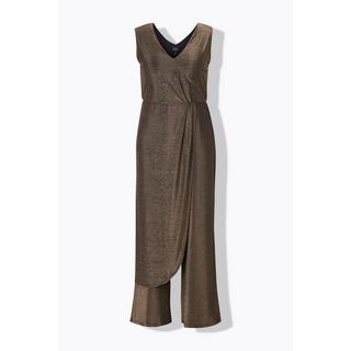 Ulla Popken Glitter Weites Bein Ärmelloser V-Ausschnitt Jumpsuit  