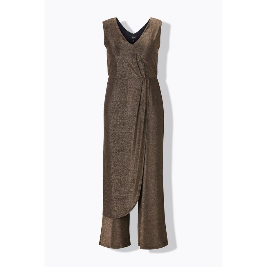 Ulla Popken Glitter Weites Bein Ärmelloser V-Ausschnitt Jumpsuit  