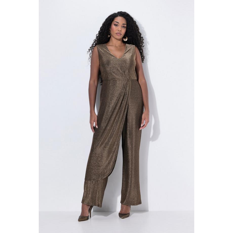 Ulla Popken Glitter Weites Bein Ärmelloser V-Ausschnitt Jumpsuit  