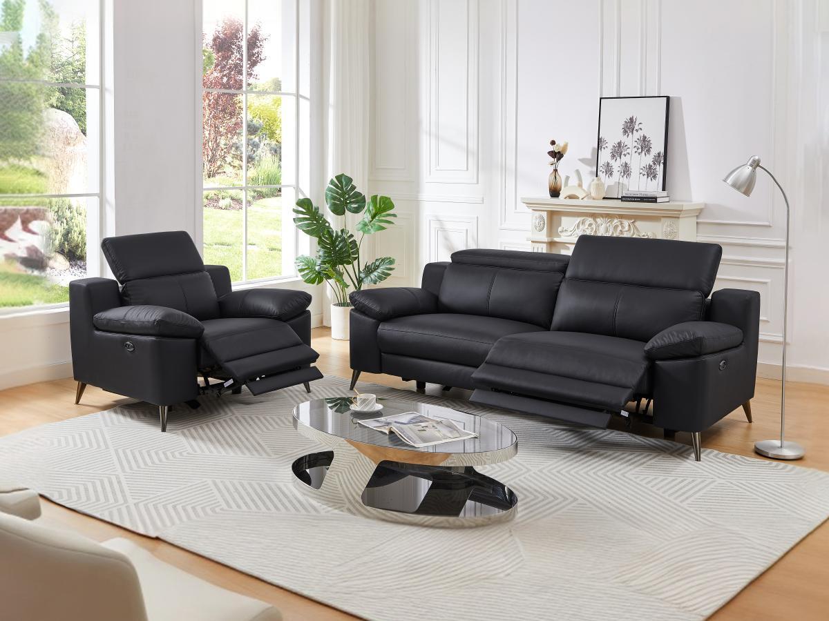 Vente-unique Canapé 3 places et fauteuil relax électrique noir MAROTI  