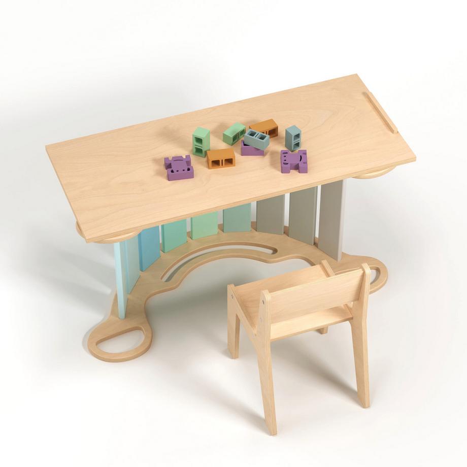 Montessori  Set - Wippe / doppelseitiges Brett / Stuhl - Minze 