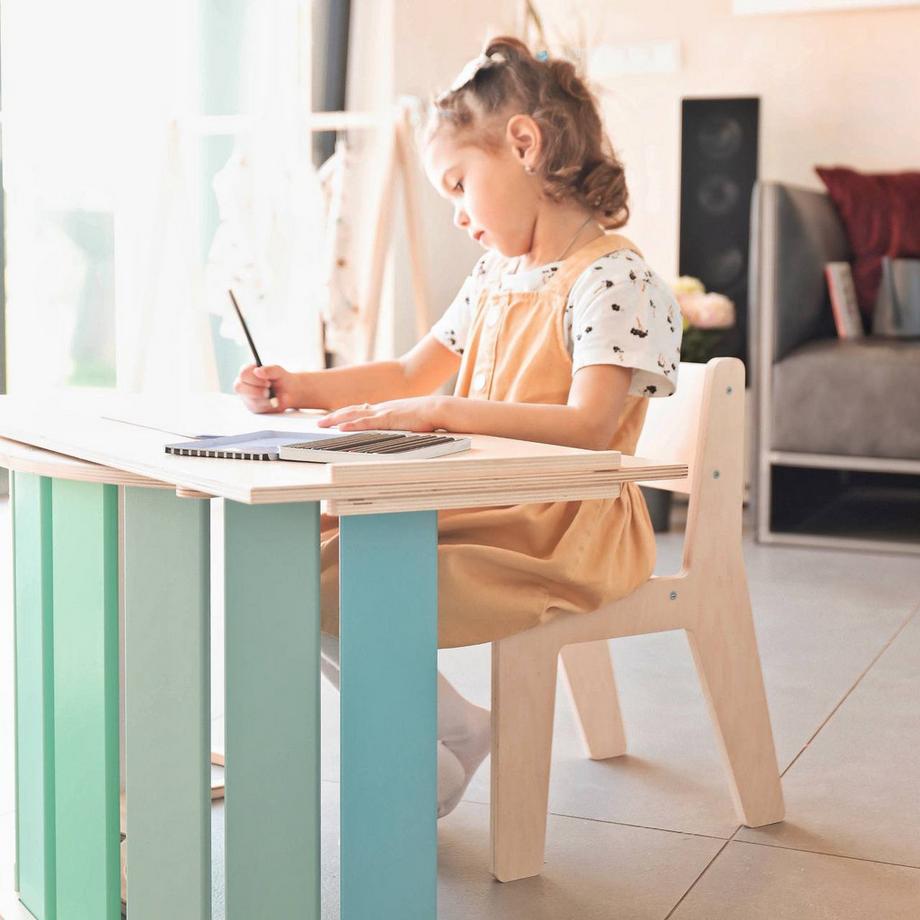 Montessori  Set - Wippe / doppelseitiges Brett / Stuhl - Minze 