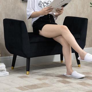 Northio Luxus Sitzbank Polsterbank Mit Stauraum & Armlehnen, Samtartiges Polyester, Gummiholz, Schwarz, 107 X 42 X 65 Cm  