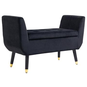 Banc De Luxe Rembourré Avec Espace De Rangement Et Accoudoirs, Polyester Velouté, Bois D'Hévéa, Noir, 107 X 42 X 65 Cm