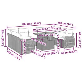 VidaXL Ensemble de canapés de jardin rotin synthétique  