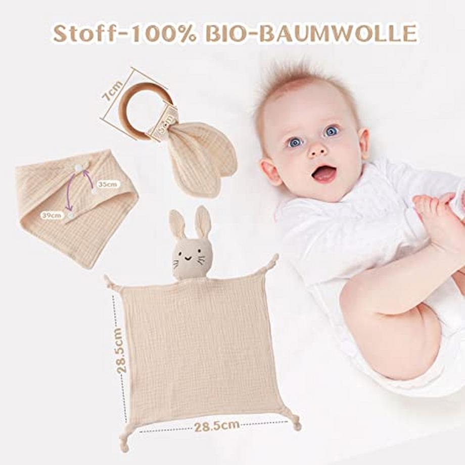 Activity-board  Baby Geschenk zur Geburt Junge & Mädchen Baby Geschenkset - Schmusetuch - Lätzchen - Beißring - 