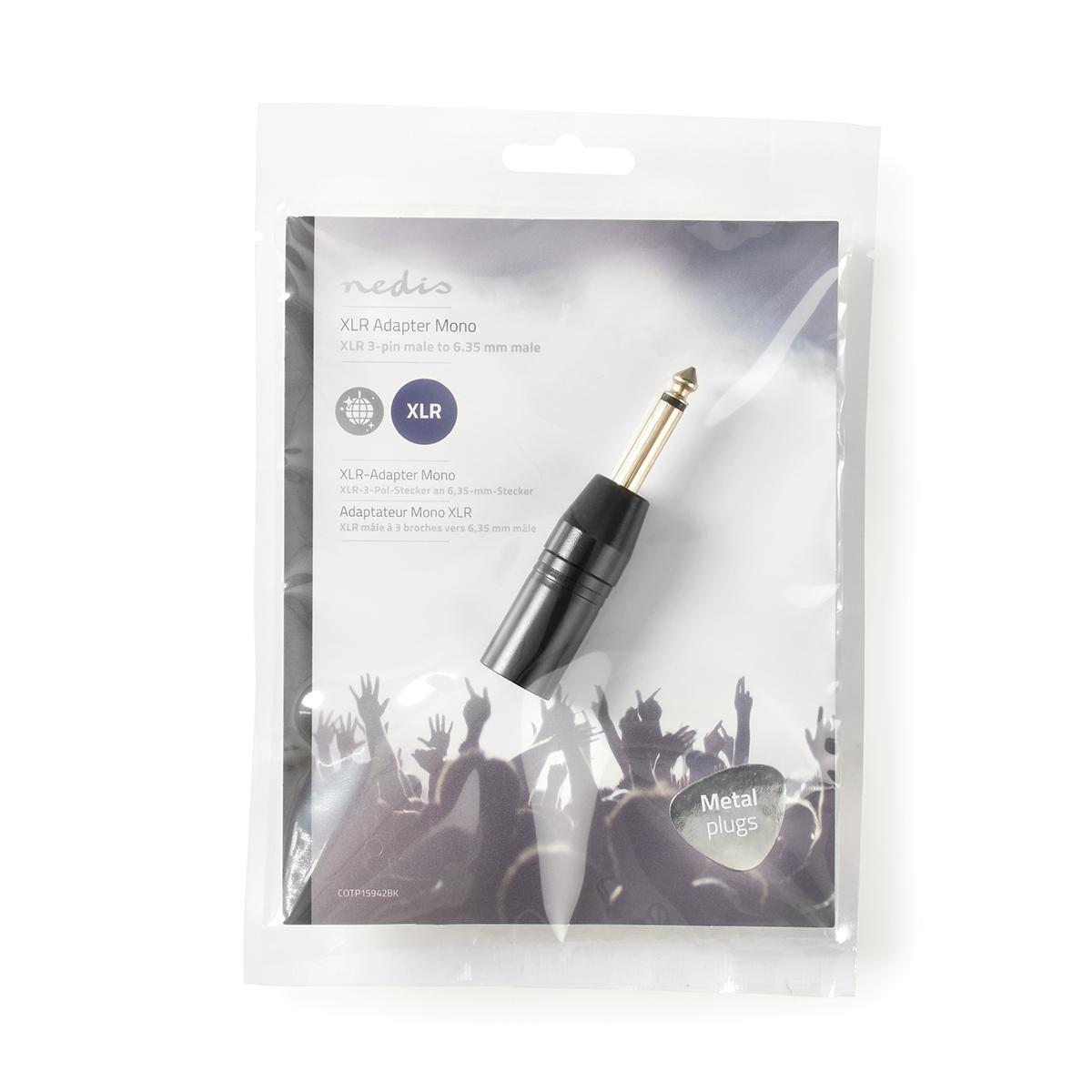 Nedis  Adattatore XLR | XLR 3 pin maschio | 6,35 mm maschio | Nichelato | Dritto | Metallo | Nero | 1 pz. | Sacchetto di plastica 