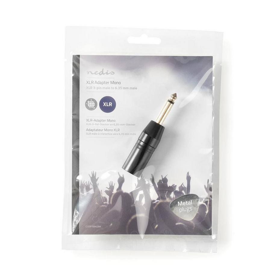 Nedis  Adaptateur XLR | XLR 3 broches mâle | 6,35 mm mâle | Nickelé | Droit | Métal | Noir | 1 pc. | Sachet en plastique 
