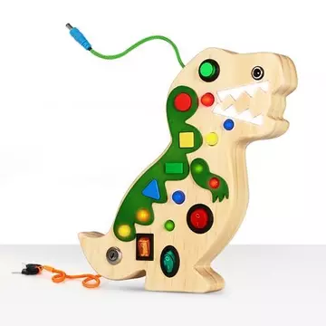 Dinosaurier Busy Board for hölzerne sensorische Spielwaren Toddlers LED-Lichtschalterbrett frühe