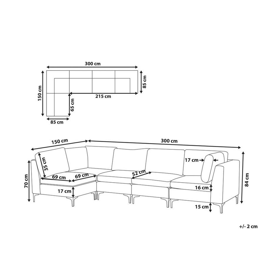 Beliani Ecksofa aus Samtstoff  EVJA  