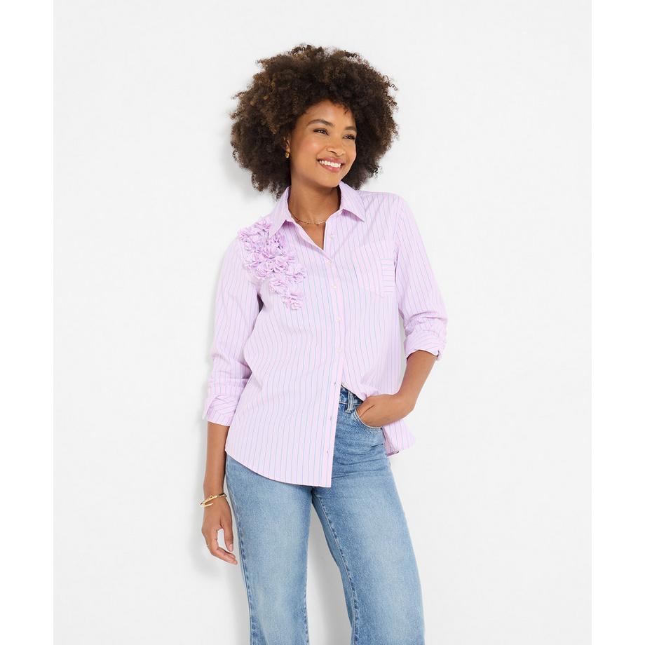 Gestreiftes Hemd mit floralen Applikationen