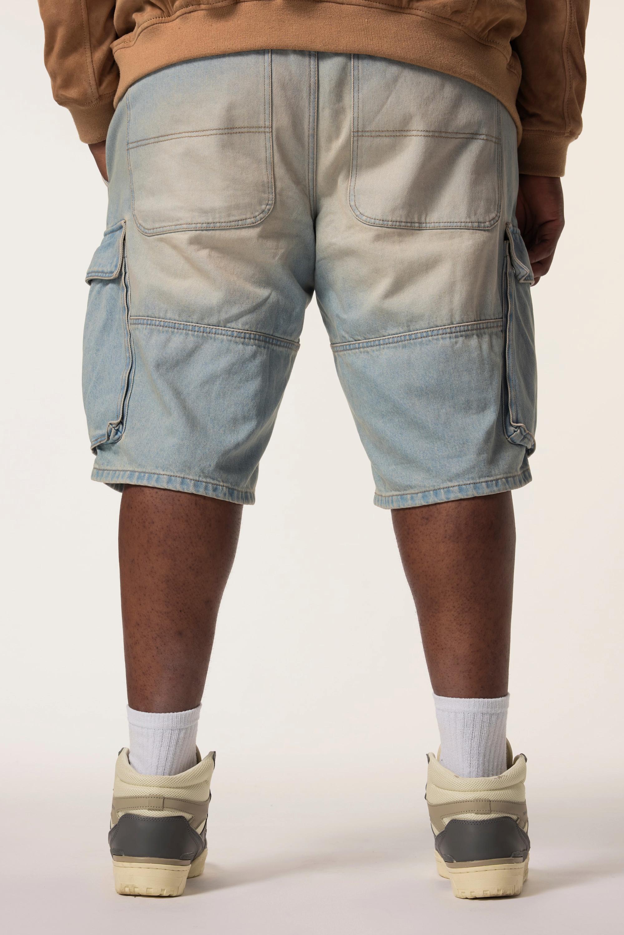 Sthuge Baggy Fit Bleached Denim Cargo Bermuda Jeans  