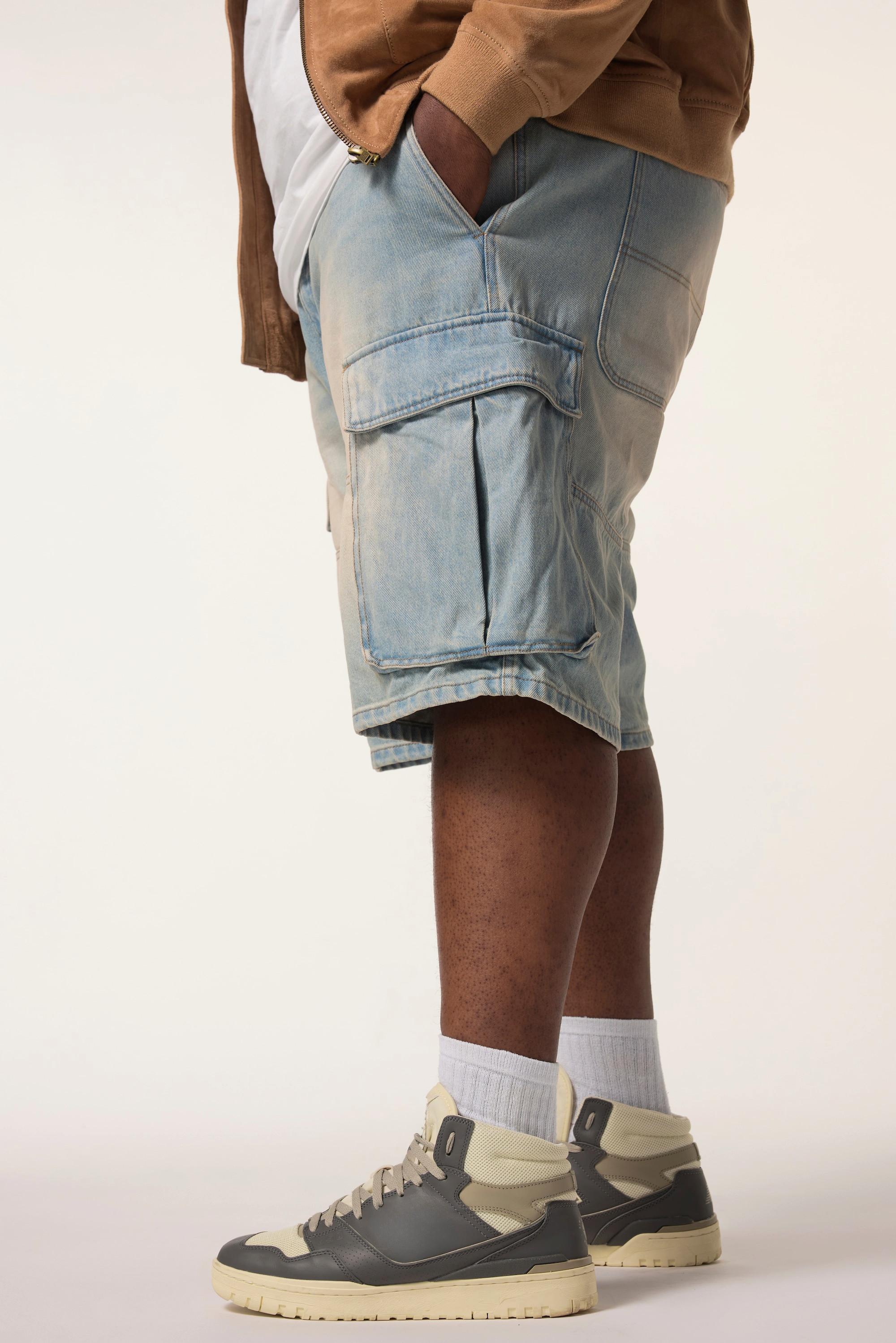 Sthuge Baggy Fit Bleached Denim Cargo Bermuda Jeans  