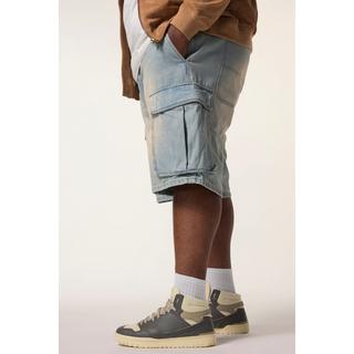 Sthuge Baggy Fit Bleached Denim Cargo Bermuda Jeans  