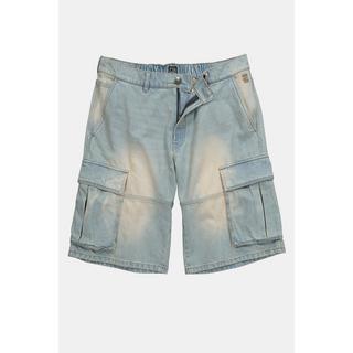 Sthuge Baggy Fit Bleached Denim Cargo Bermuda Jeans  