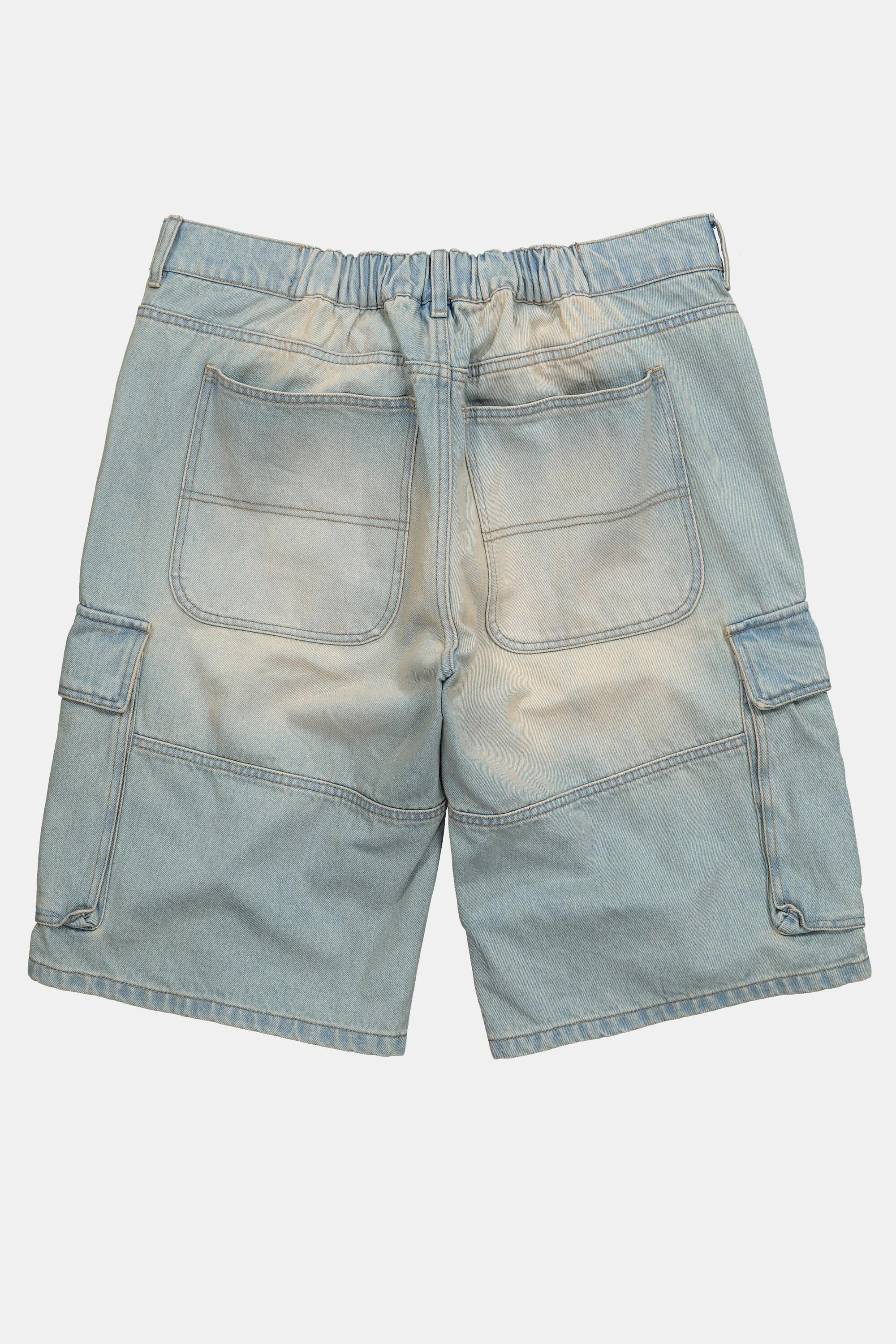 Sthuge Baggy Fit Bleached Denim Cargo Bermuda Jeans  
