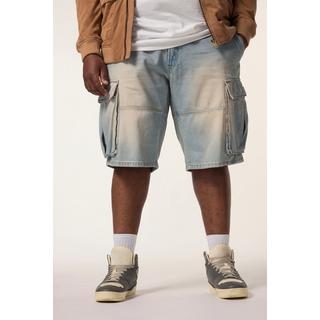 Sthuge Baggy Fit Bleached Denim Cargo Bermuda Jeans  