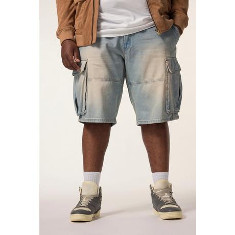 Sthuge Baggy Fit Bleached Denim Cargo Bermuda Jeans  