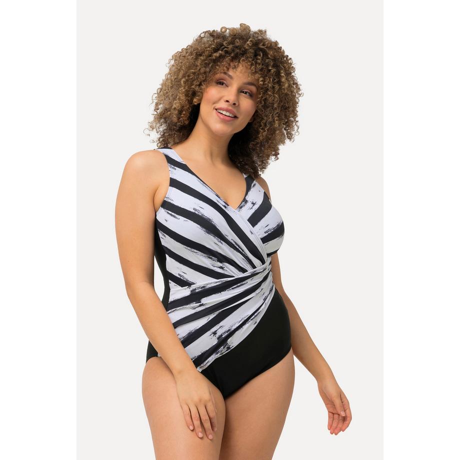 Ulla Popken Maillot de bain rayé bonnets souples drapé  