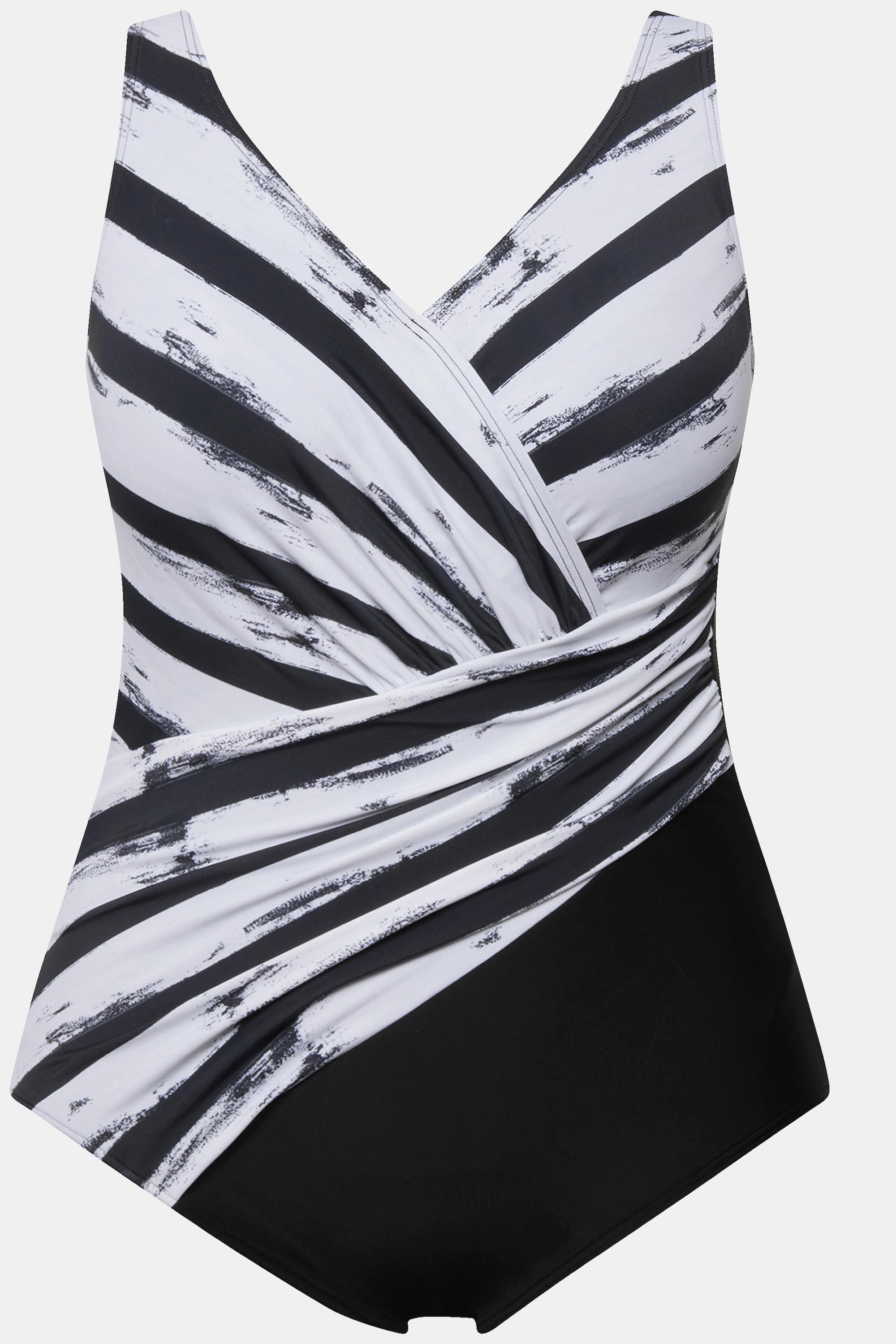 Ulla Popken Costume da bagno a righe coppe morbide drappeggio  